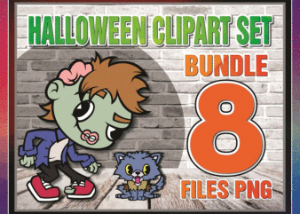 Bundle 8 Designs Halloween Clipart, Halloween Monsters in Transparent PNG File Formats. 6″ at longest side 300dpi Halloween, PNG Printable 830152484