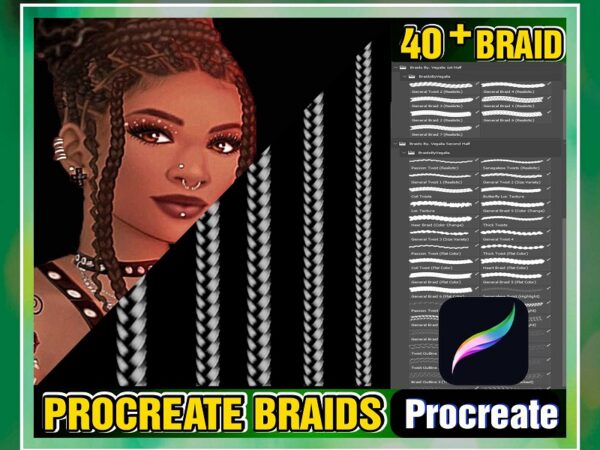 40+ procreate braids, twists, locs brush, realistic braid brush, hair brush, illustration fashion premium by vegalia, anime cartoon digital 1021075791