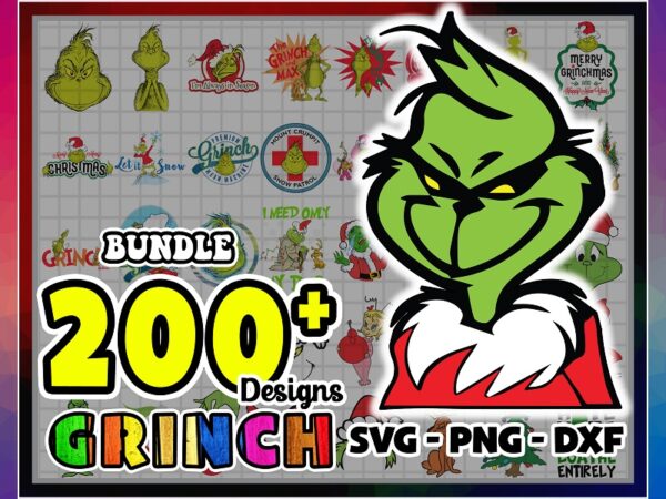 Https://svgpackages.com bundle 200+ grinch svg grinch bundle, merry grinchmas, grinch’s face, grinch tree, svg/png/dxf files for cricut, silhouette, digital download 921991415 graphic t shirt