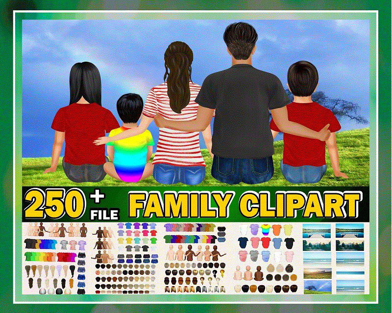 250+ Family Clipart, DIY Portrait, Custom Family Portrait, Sitting Family, Gift Ideas, Customizable, Parents Clipart, Sublimation Design 983454745