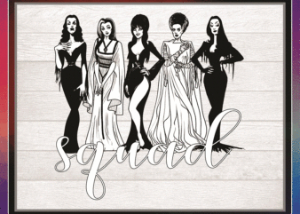 Goth Squad PNG, Halloween Movie Queens PNG, Vampira, Lily Munster, Elvira, Frankensteins Bride, Morticia Addams, Squad PNG, Digital Download 1034283722