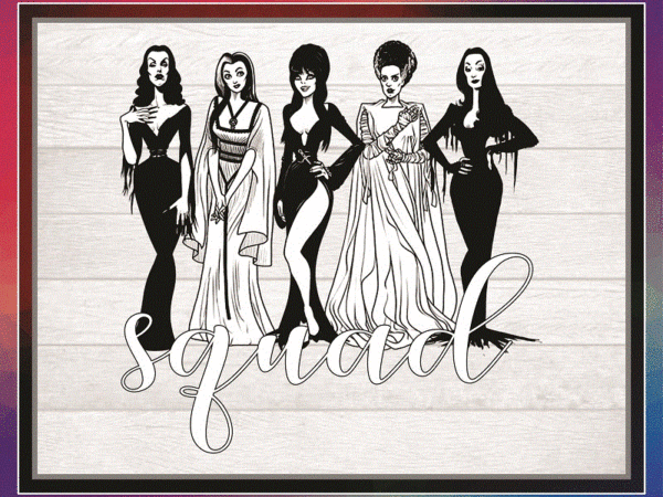 Goth squad png, halloween movie queens png, vampira, lily munster, elvira, frankensteins bride, morticia addams, squad png, digital download 1034283722 t shirt design template