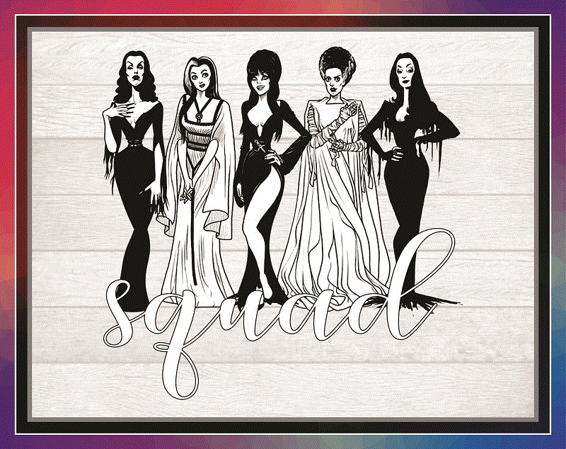 Goth Squad PNG, Halloween Movie Queens PNG, Vampira, Lily Munster, Elvira, Frankensteins Bride, Morticia Addams, Squad PNG, Digital Download 1034283722