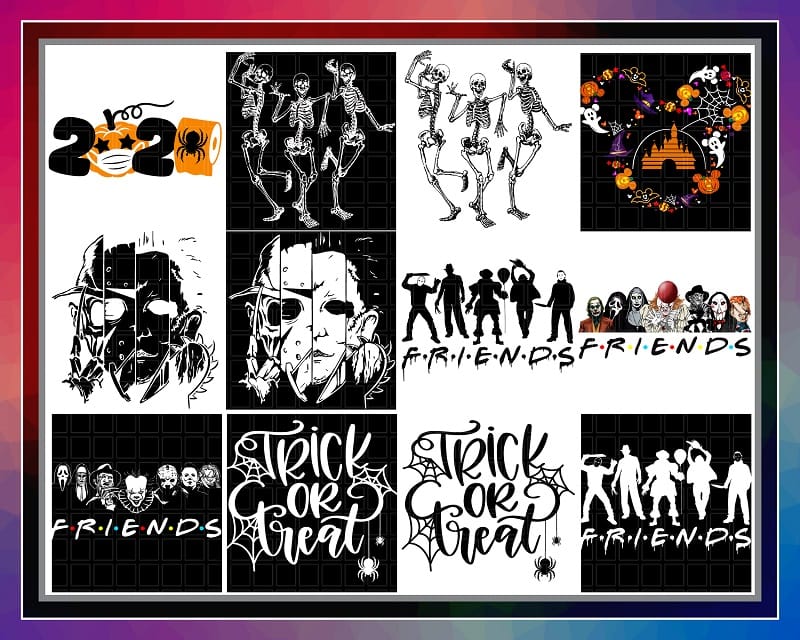 Bundle 7 Designs Halloween Friend PNG, Trick Or Treat Png, Skeleton Png, Friend Movies Team PNG, Disney House Png, Pennywise, Jason Voorhees 857811630