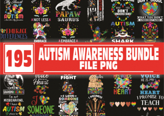 https://svgpackages.com Bundle 195 AUTISM Awareness PNG, Peace love autism, April We Wear Blue Autism, Ribbon Autism Awareness, Mama bear autism Mom, Be kind autism 989921344 graphic t shirt