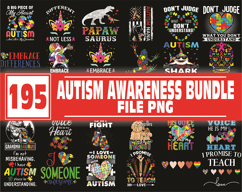 Bundle 195 AUTISM Awareness PNG, Peace love autism, April We Wear Blue Autism, Ribbon Autism Awareness, Mama bear autism Mom, Be kind autism 989921344