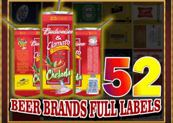 52 Beer Brands Full Labels Designs, Straight Tapered, Template For Sublimation, Full Tumbler Wrap, PNG Digital Download 1000618922