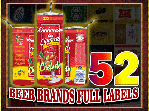 52 beer brands full labels designs, straight tapered, template for sublimation, full tumbler wrap, png digital download 1000618922