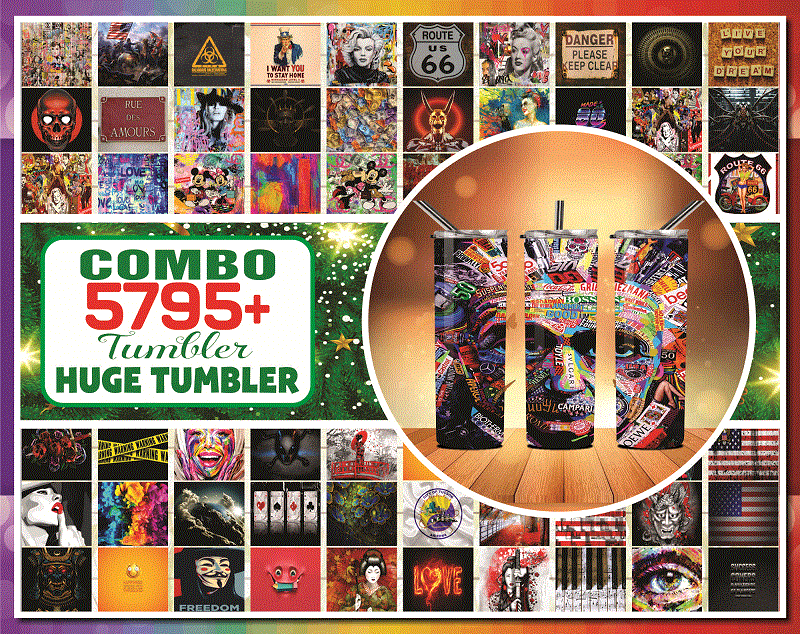 Combo Tumber 5795 Designs 20oz Skinny Straight & Tapered Bundle, Bundle Template for Sublimation, Full Tumbler, PNG Digital Download 1000796046