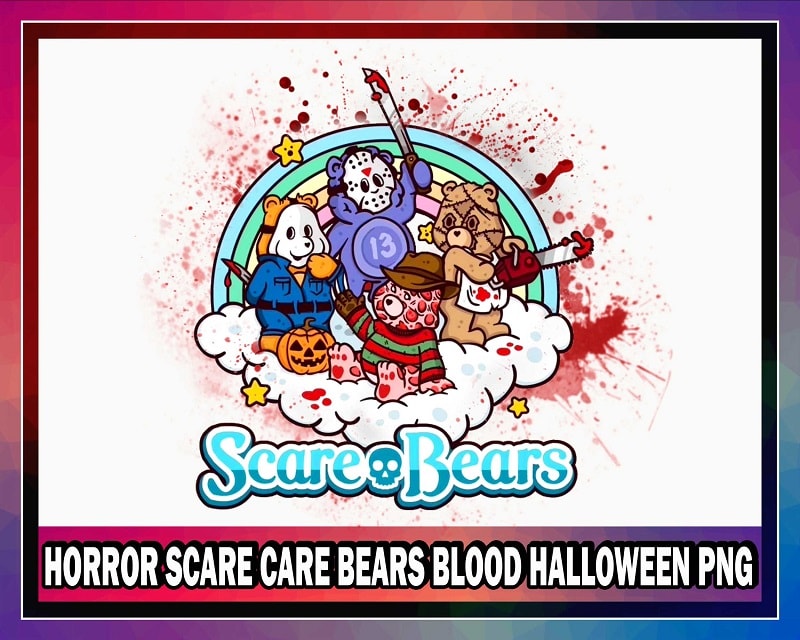 Horror Scare Care Bears Blood, Halloween png, Digital Design Sublimation, Digital download 1047891451