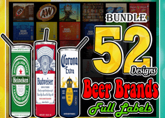 Combo 52 Beer Brands Full Labels Designs Tumber, 20oz Skinny Straight,Template for Sublimation,Full Tumbler, PNG Digital Download 1014533239