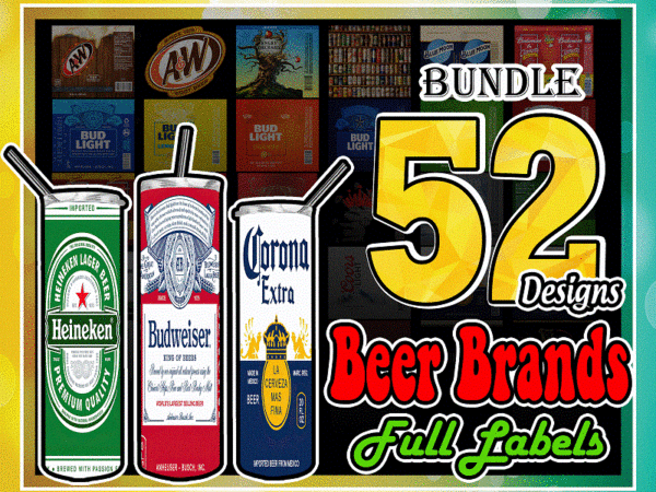Combo 52 beer brands full labels designs tumber, 20oz skinny straight,template for sublimation,full tumbler, png digital download 1014533239