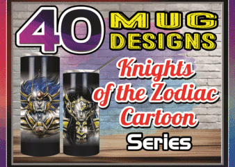 Combo 40 Knights of the Zodiac Cartoon Series Mug Designs, 20oz Skinny Straight,Template for Sublimation,Full Tumbler, PNG Digital Download 1014533239