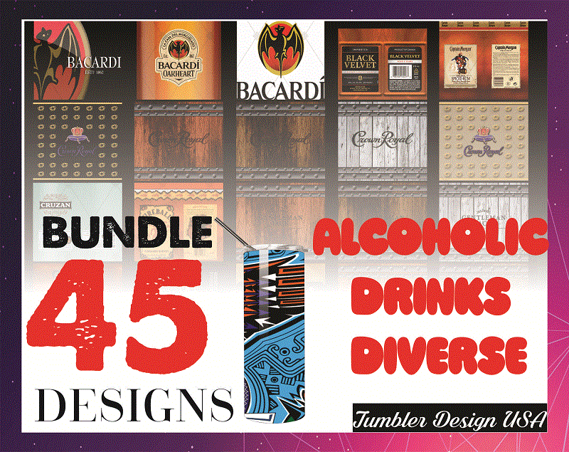 Combo 45 Alcoholic Drinks Diverse Designs, 20oz Skinny Straight,Template for Sublimation,Full Tumbler, PNG Digital Download 1014533239
