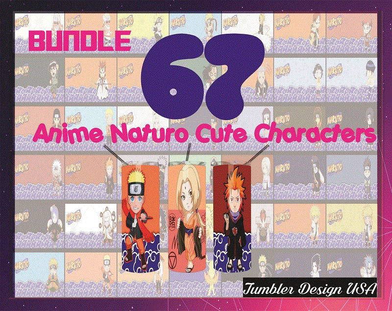 Combo 67 Anime Naruto Cute Characters, 20oz Skinny Straight,Template for Sublimation,Full Tumbler, PNG Digital Download 1014533239