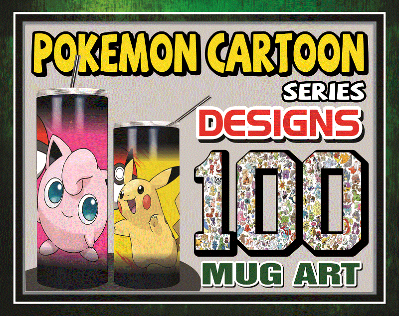 Combo 100 Pokemon Cartoon Series Mug Art Designs, 20oz Skinny Straight,Template for Sublimation,Full Tumbler, PNG Digital Download 1014533239