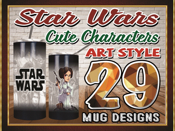 Combo 29 star wars cute characters art style, 20oz skinny straight,template for sublimation,full tumbler, png digital download 1014533239 t shirt vector file