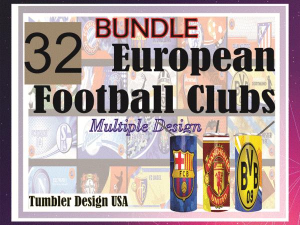 Combo 32 european football clubs multiple designs, 20oz skinny straight,template for sublimation,full tumbler, png digital download 1014533239