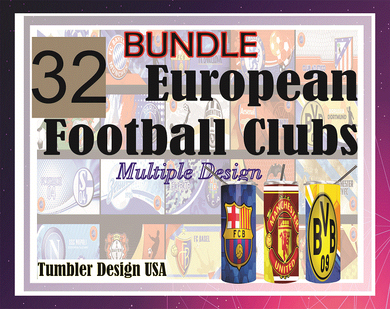 Combo 32 European Football Clubs Multiple Designs, 20oz Skinny Straight,Template for Sublimation,Full Tumbler, PNG Digital Download 1014533239