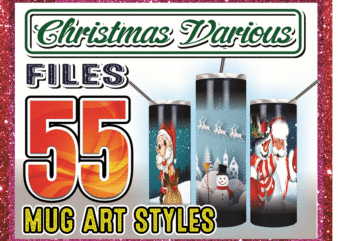 Combo 55 Christmas Various Mug Art Styles Designs, 20oz Skinny Straight,Template for Sublimation,Full Tumbler, PNG Digital Download 1014533239