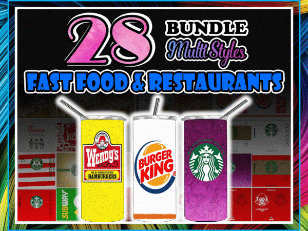 Combo 28 fast food & restaurants multi designs tumber, 20oz skinny straight,template for sublimation,full tumbler, png digital download 1014533239