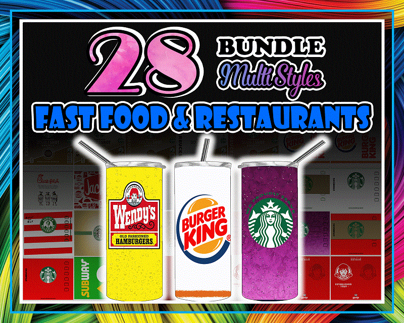 Combo 28 Fast Food & Restaurants Multi Designs Tumber, 20oz Skinny Straight,Template for Sublimation,Full Tumbler, PNG Digital Download 1014533239