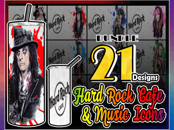 Combo 21 hard rock cafe & music icons designs tumber, 20oz skinny straight,template for sublimation,full tumbler, png digital download 1014533239