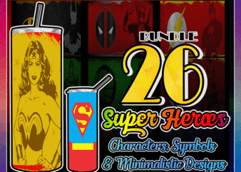 Combo 26 Super Heroes Characters, Symbols & Minimalistic Designs , 20oz Skinny Straight,Template for Sublimation,Full Tumbler, PNG Digital Download 1014533239