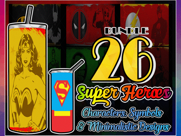 Combo 26 super heroes characters, symbols & minimalistic designs , 20oz skinny straight,template for sublimation,full tumbler, png digital download 1014533239