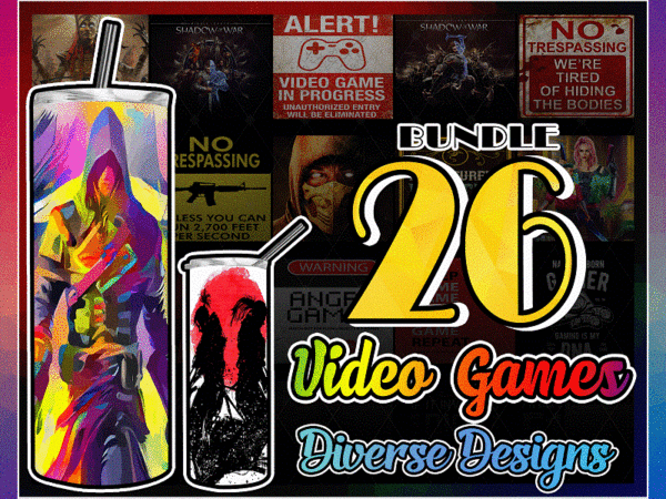 Combo 26 video games diverse designs designs , 20oz skinny straight,template for sublimation,full tumbler, png digital download 1014533239