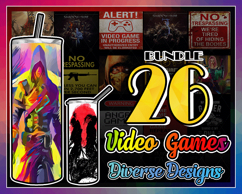 Combo 26 Video Games Diverse Designs Designs , 20oz Skinny Straight,Template for Sublimation,Full Tumbler, PNG Digital Download 1014533239