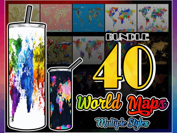 Combo 40 World Maps Multiple Styles Designs , 20oz Skinny Straight,Template for Sublimation,Full Tumbler, PNG Digital Download 1014533239