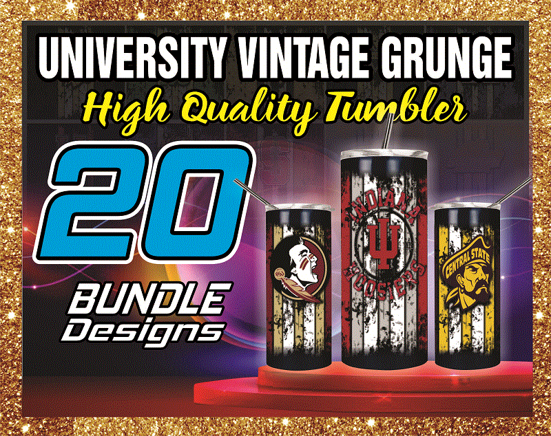 20 University Vintage Grunge Designs , 20oz Skinny Straight, Template For Sublimation, Digital Download, Tumbler Digital, Digital File 1014591399