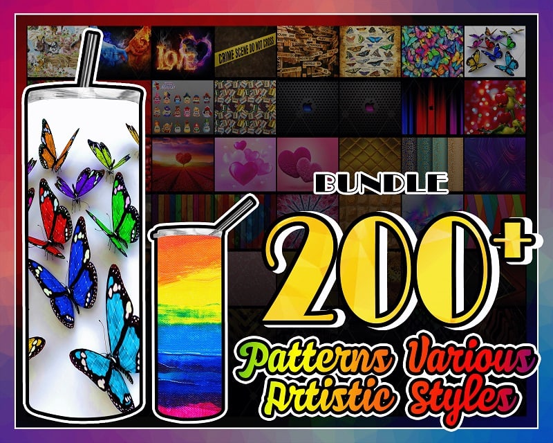 Combo 200 Patterns Various Artistic Styles Designs , 20oz Skinny Straight,Template for Sublimation,Full Tumbler, PNG Digital Download 1014533239