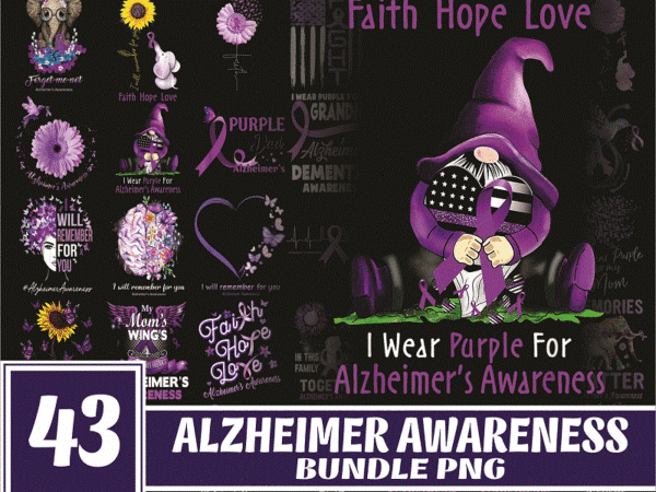 Https://svgpackages.com bundle 43 alzheimer awareness png, awareness elephant purple png, i will remeber for you png, foget me not png, alzheimers warrior png, alzheimers png 1012552798 graphic t shirt