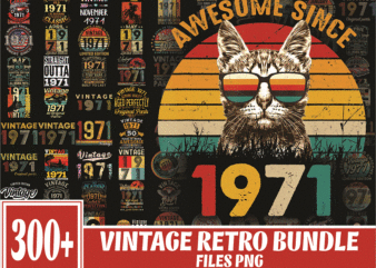https://svgpackages.com Bundle 300 Vintage Retro 1971 Birthday, 50th Birthday Gift PNG, Files For Shirt, Print To Cut Files Combo, PNG Bundles, Digital Download 1013056948