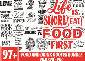 Https://svgpackages.com 97 food and drink quotes bundle, food and drink sayings designs, food and drink lovers, svg png files, funny quotes, instant download 1017690650