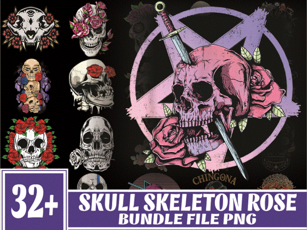 Https://svgpackages.com 32+ skull skeleton rose png bundle , flower skull png, rose png floral skull clip art, skull mom life png, skeleton, png for sublimation 1020974926 graphic t shirt