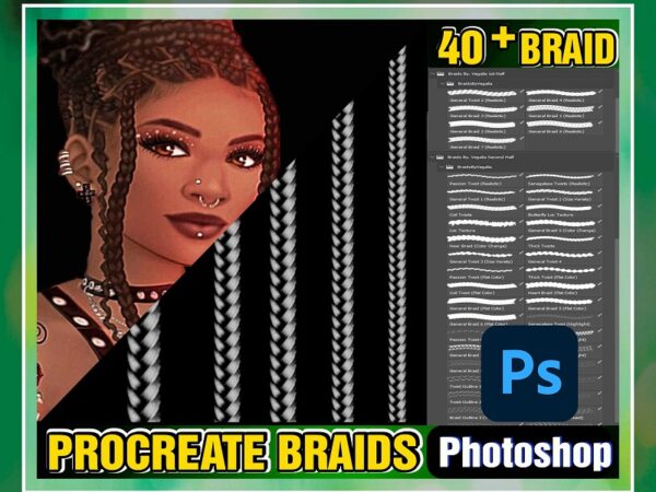 Https://svgpackages.com 40+ procreate braids, photoshop studio paint braids, twists, locs brush, realistic braid brush, hair brush, anime cartoon, fashion premium 998171964 graphic t shirt