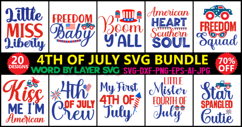 4th of July SVG Bundle, 20 svg vector t shirt design, July 4th SVG, Fourth of July svg, America svg, USA Flag svg, Patriotic, Independence Day Shirt, Cut File Cricut,4th
