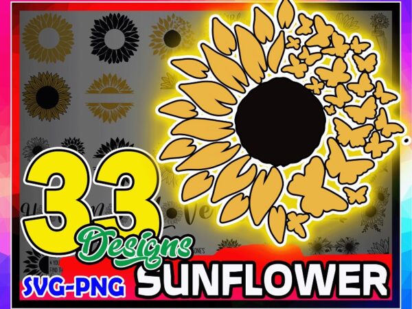 Https://svgpackages.com bundle 33 sunflower svg/png files, sunflower monogram svg, cricut cutting files, sunflower wreath svg, sunflower clipart, instant download 967056639 graphic t shirt