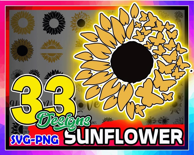 Bundle 33 Sunflower SVG/PNG Files, Sunflower Monogram Svg, Cricut cutting files, Sunflower wreath svg, Sunflower clipart, Instant download 967056639