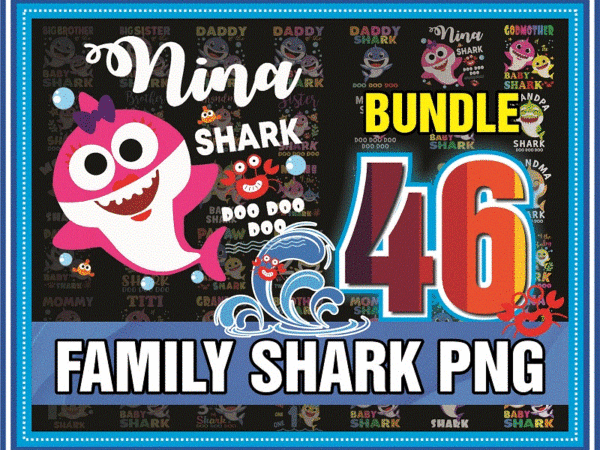 Https://svgpackages.com 46 designs family shark png bundle, baby shark png, birthday shark, baby shark birthday png, momy shark png, sister shark, digital download 968703122