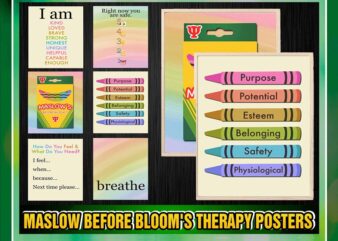 https://svgpackages.com Maslow Before Bloom Therapy Posters, Grounding, Play Therapy, Playroom, Counseling, Affirmations, Rainbow, Statements, Printable Download 976344671