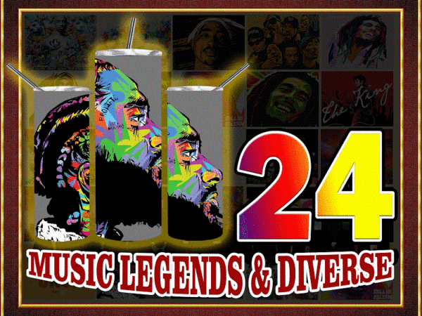 24 music legends & diverse designs, 20oz skinny straight tapered bundle, template for sublimation, full tumbler wrap, png digital download 1000618922