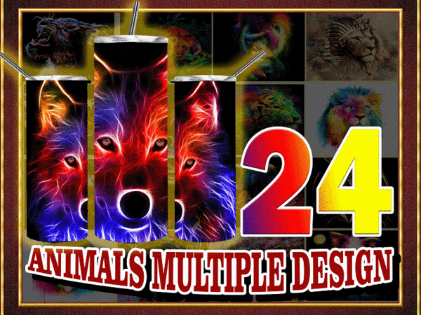 24 animals multiple design styles 20oz skinny straight tapered, template for sublimation, full tumbler wrap, png digital 1000618922