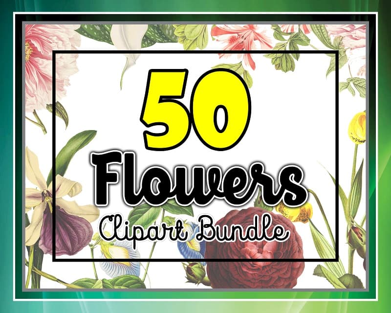 50 Vintage Colorful Flower Clipart Bundle, Printable Flowers, PNG Flowers, Transparent Background Flowers, Transparent Background PNG Files 711825009