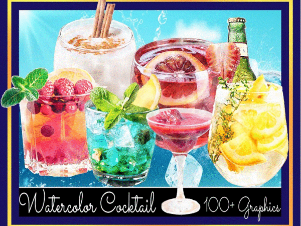 100+ designs watercolor cocktail graphics png, cocktail clipart, signature cocktails, beverages, digital download 773851880