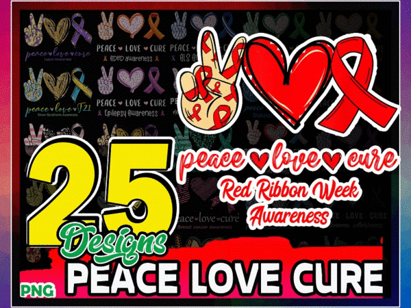 Https://svgpackages.com 25 designs peace love cure png bundle, peace love cure sublimation, peace love cure png, awareness designs, commercial use, digital download 932855979
