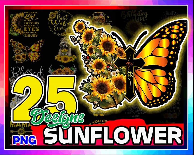 Sunflower Png Bundle, Flower Png, Sunflower Butterfly Monarch Png, Sunflower Quotes, Sunflower Skull Png, Digital Download 944194299